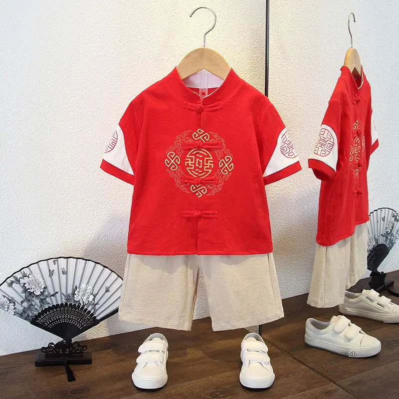 Boys' Pink Chinese Style Tang Suit Summer - Image 11