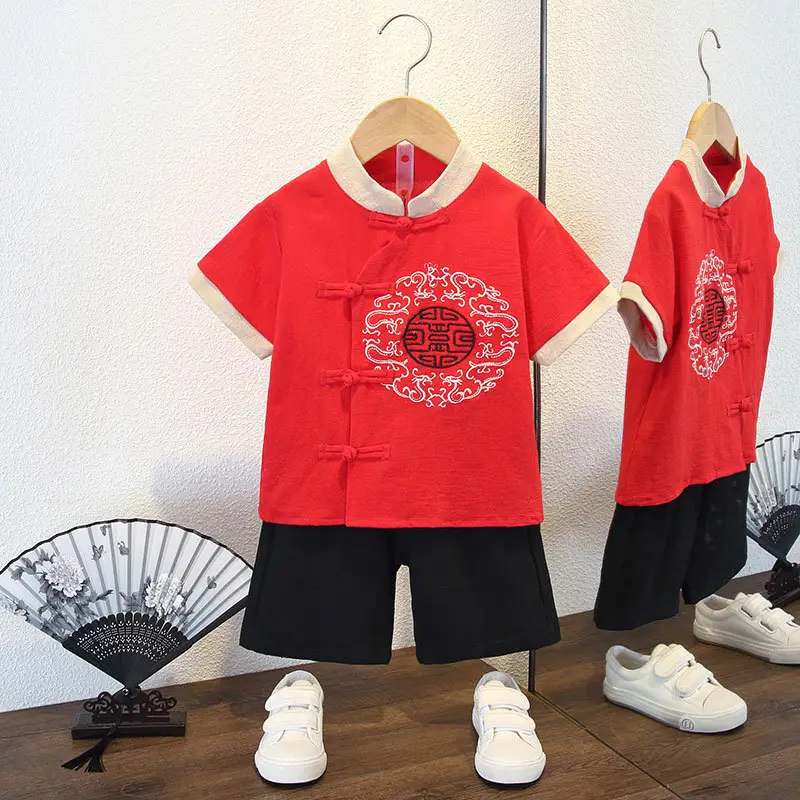 Boys' Pink Chinese Style Tang Suit Summer - Image 2