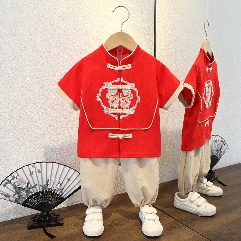 Boys' Pink Chinese Style Tang Suit Summer - Image 9