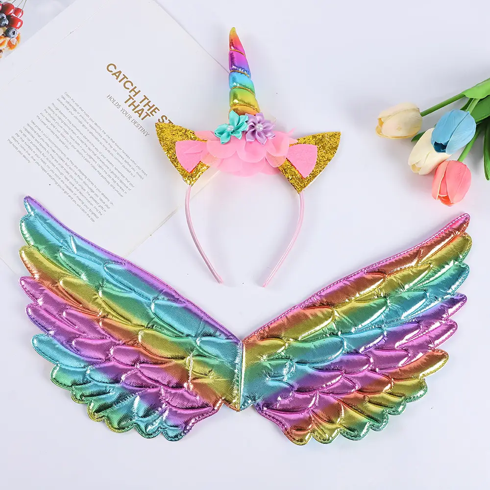 Angel Wings Hairband Set for Girls Rainbow Butterfly Headband - Image 6