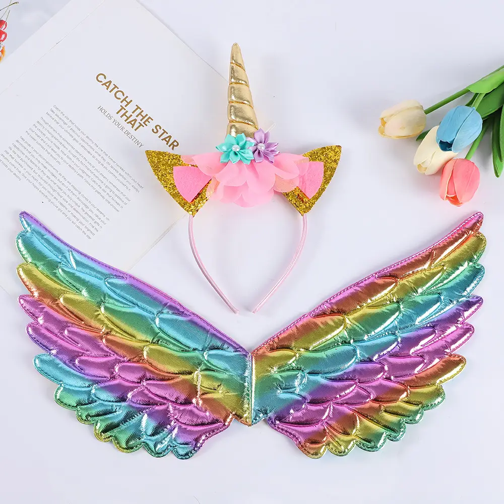 Angel Wings Hairband Set for Girls Rainbow Butterfly Headband - Image 7