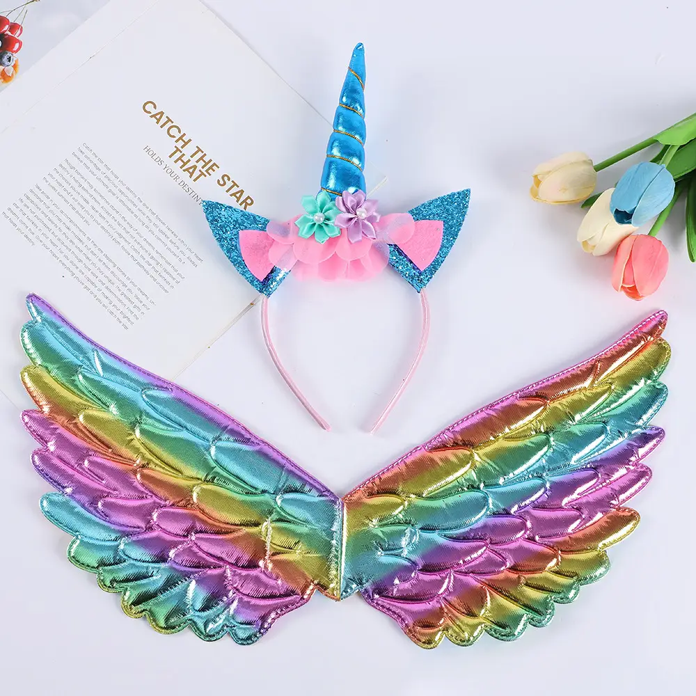Angel Wings Hairband Set for Girls Rainbow Butterfly Headband - Image 8