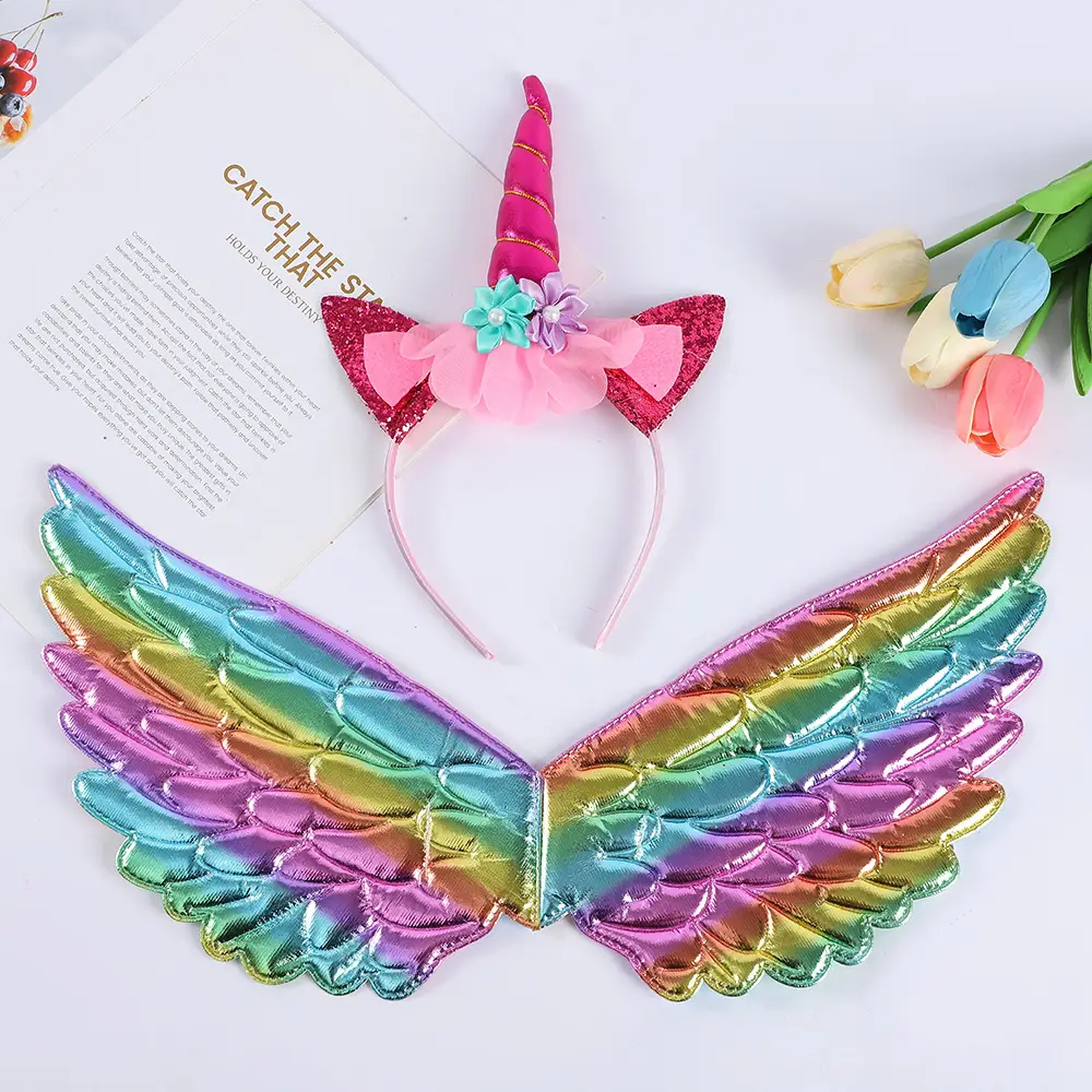 Angel Wings Hairband Set for Girls Rainbow Butterfly Headband - Image 9