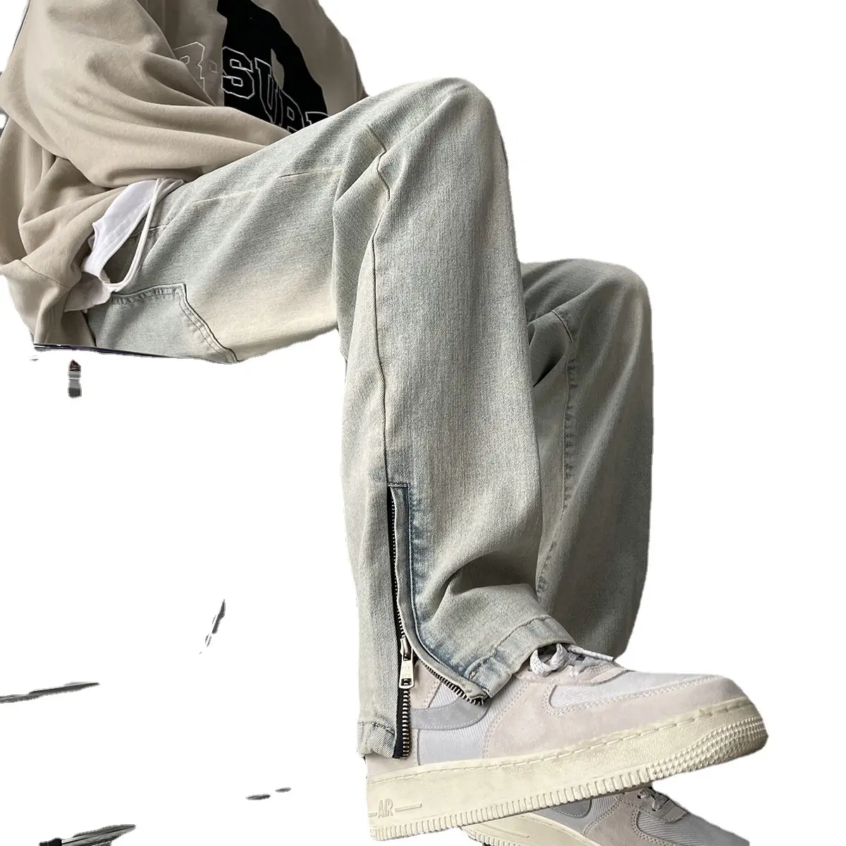 Men Retro Washed Side Zipper Bootcut Pants - Image 6