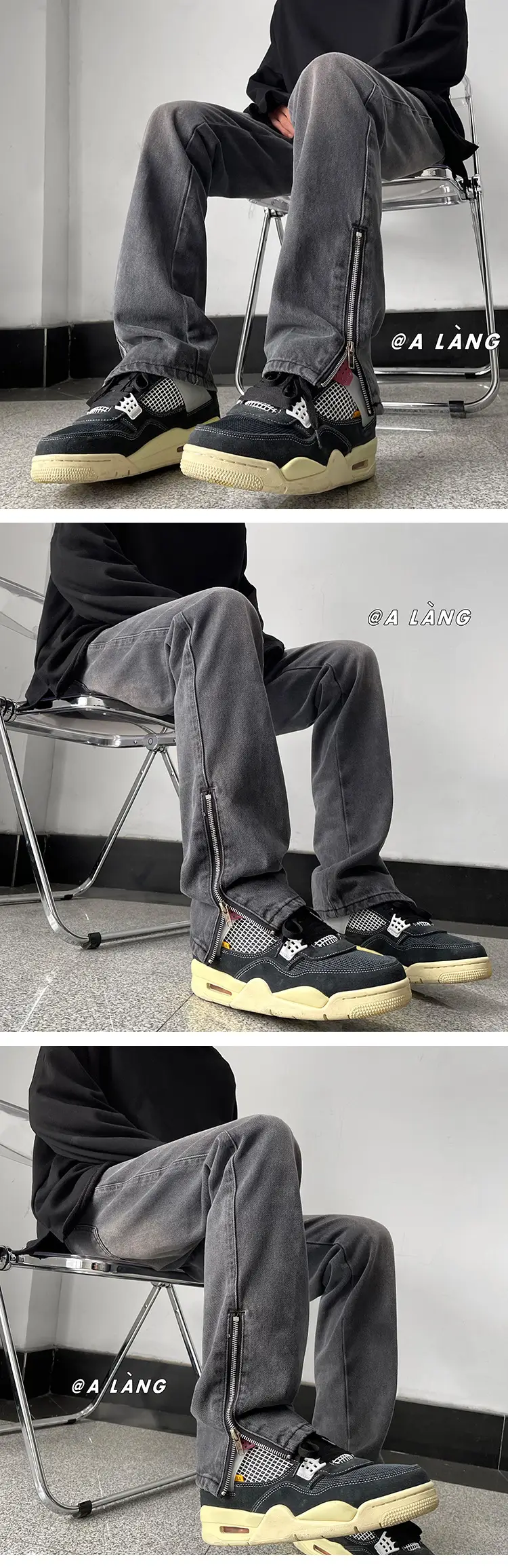 Men Retro Washed Side Zipper Bootcut Pants — feature 10