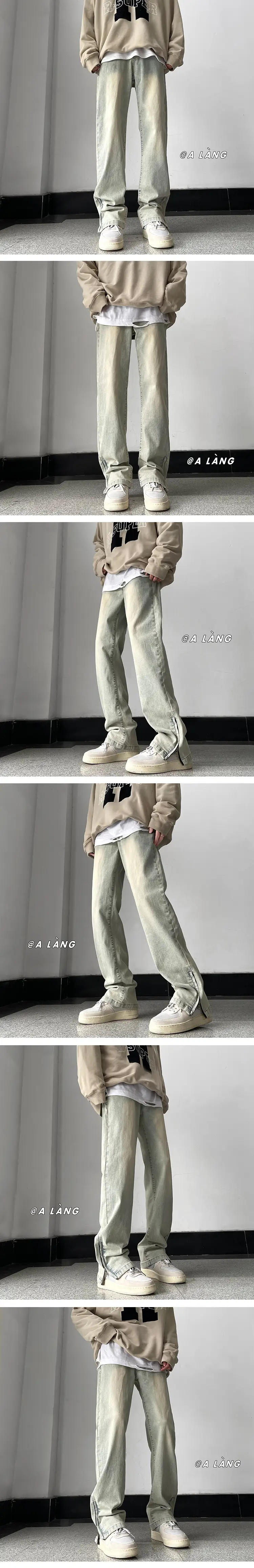 Men Retro Washed Side Zipper Bootcut Pants — feature 5