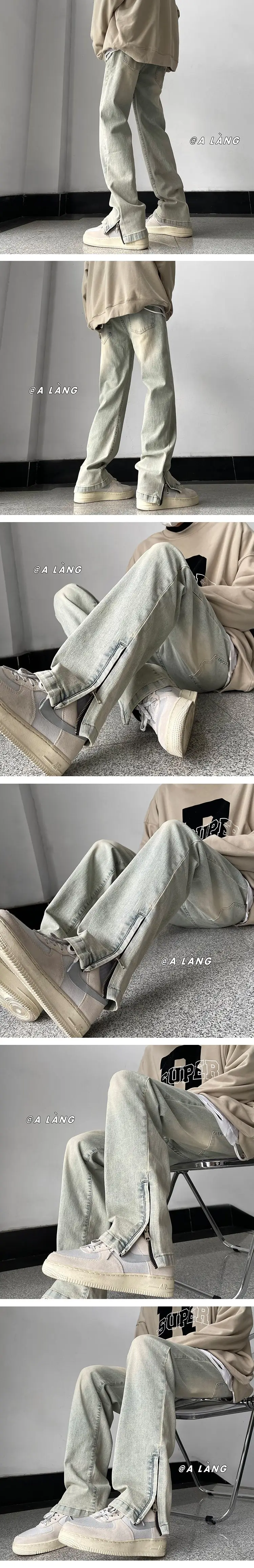 Men Retro Washed Side Zipper Bootcut Pants — feature 6