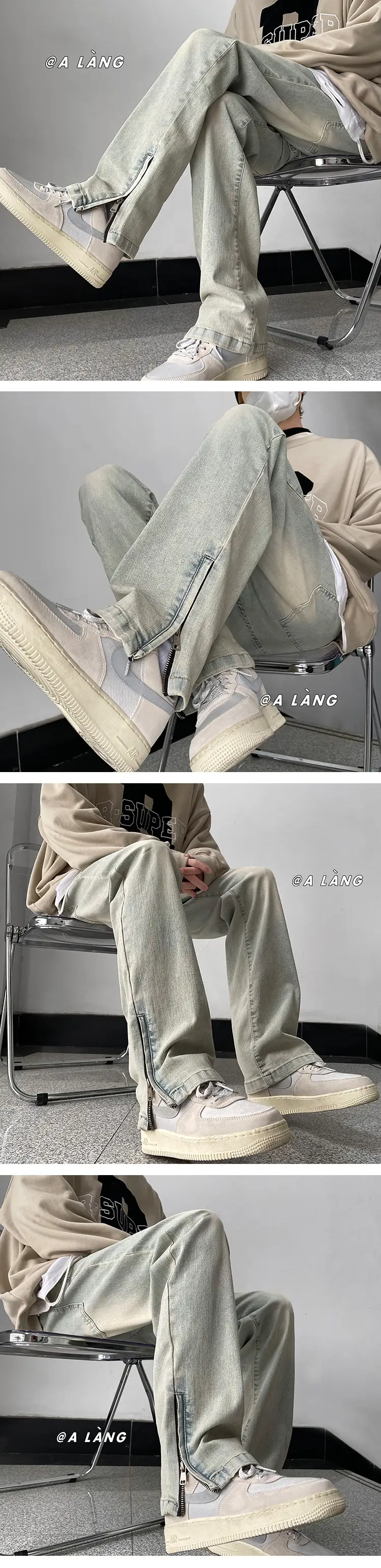 Men Retro Washed Side Zipper Bootcut Pants — feature 7