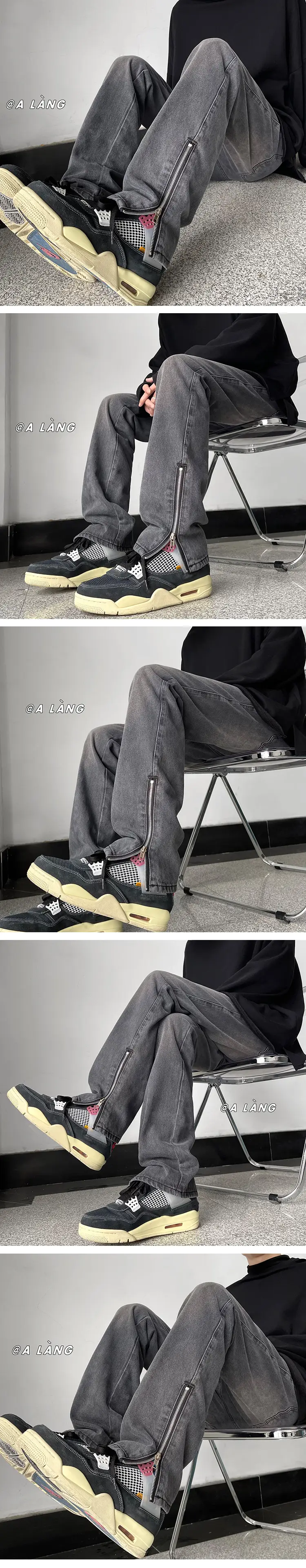 Men Retro Washed Side Zipper Bootcut Pants — feature 9