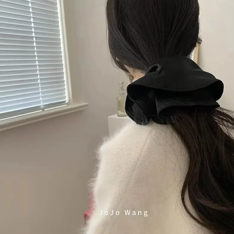 Black Satin Hair Ring with Elastic High Elastic Hair Tie