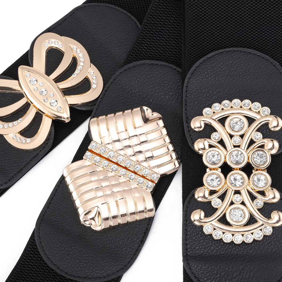 Black Gold Embellished Wide Belt for Women