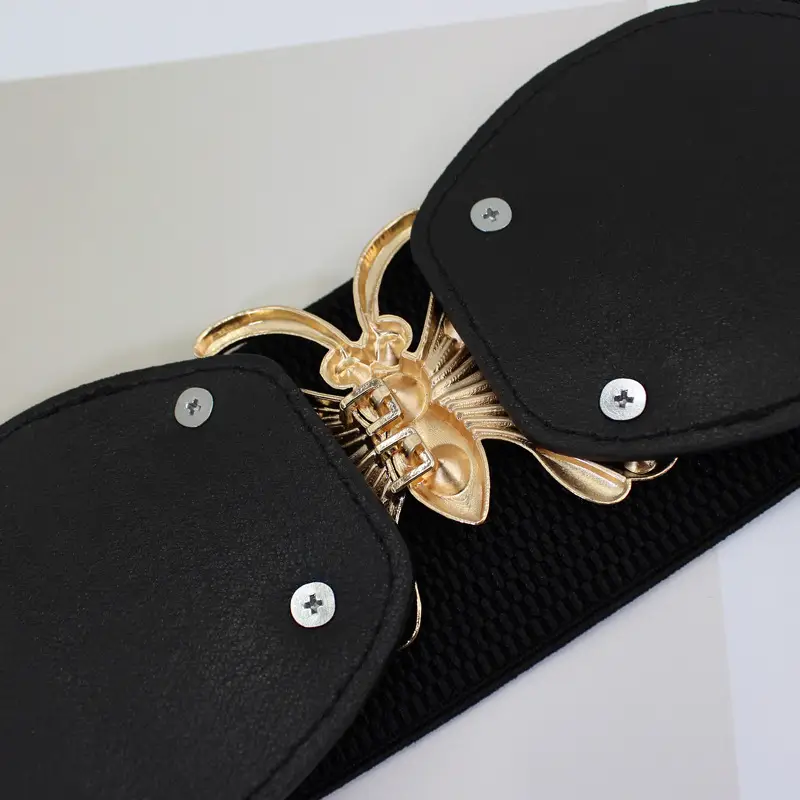Black Gold Embellished Wide Belt for Women