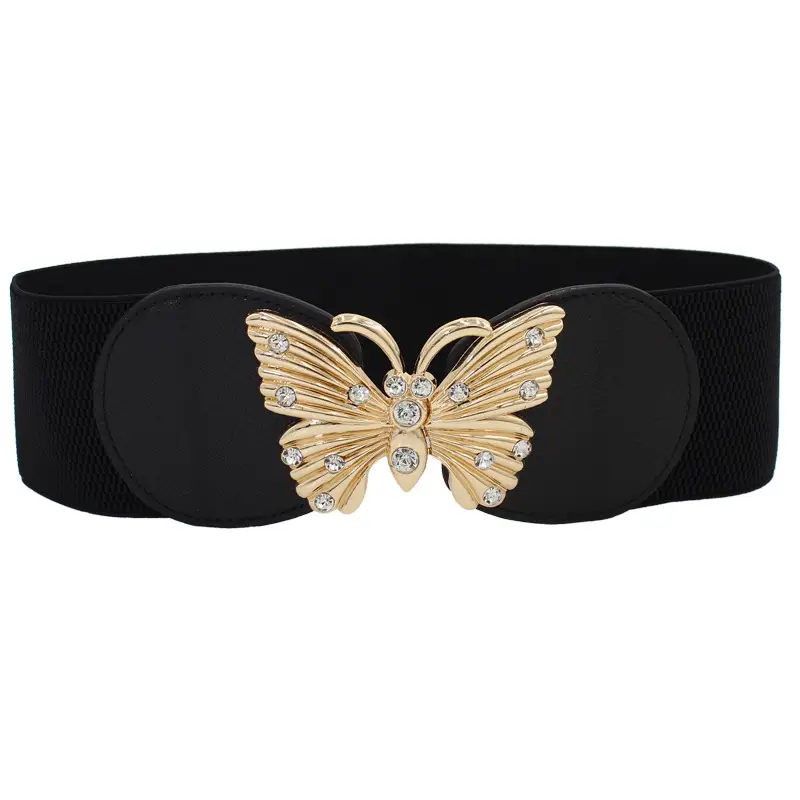 Black Gold Embellished Wide Belt for Women