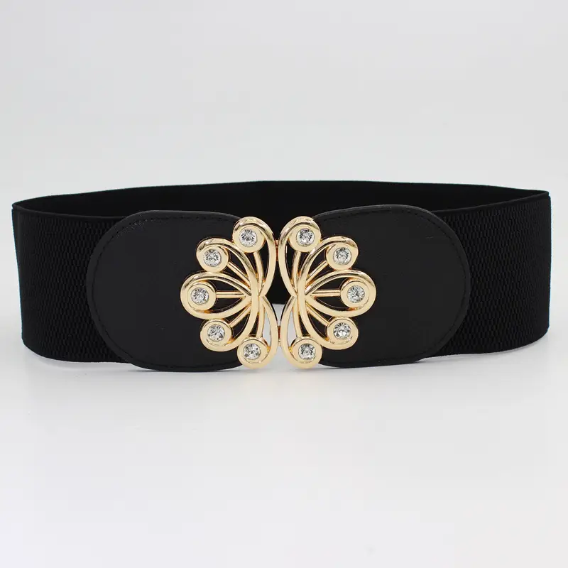 Black Gold Embellished Wide Belt for Women