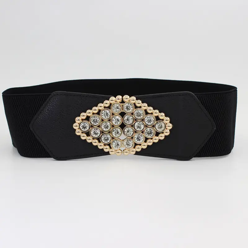 Black Gold Embellished Wide Belt for Women