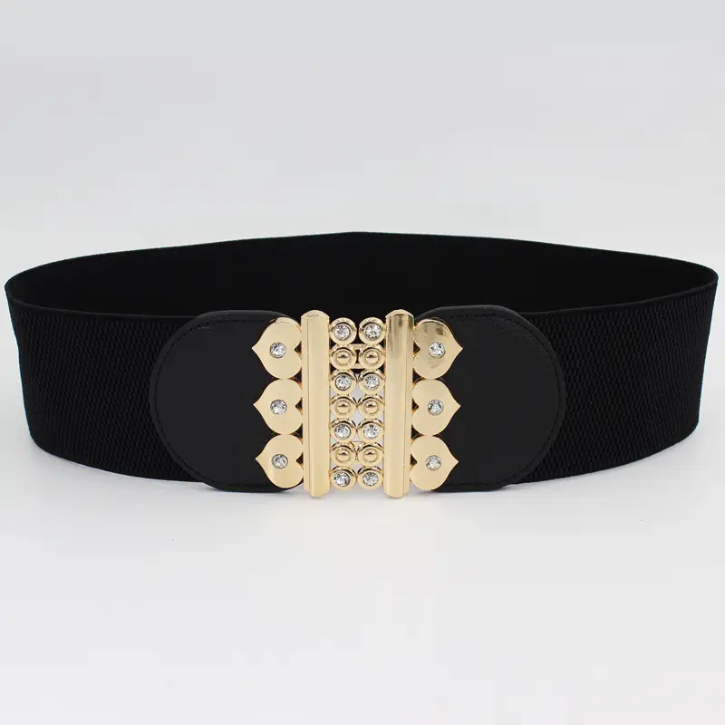 Black Gold Embellished Wide Belt for Women