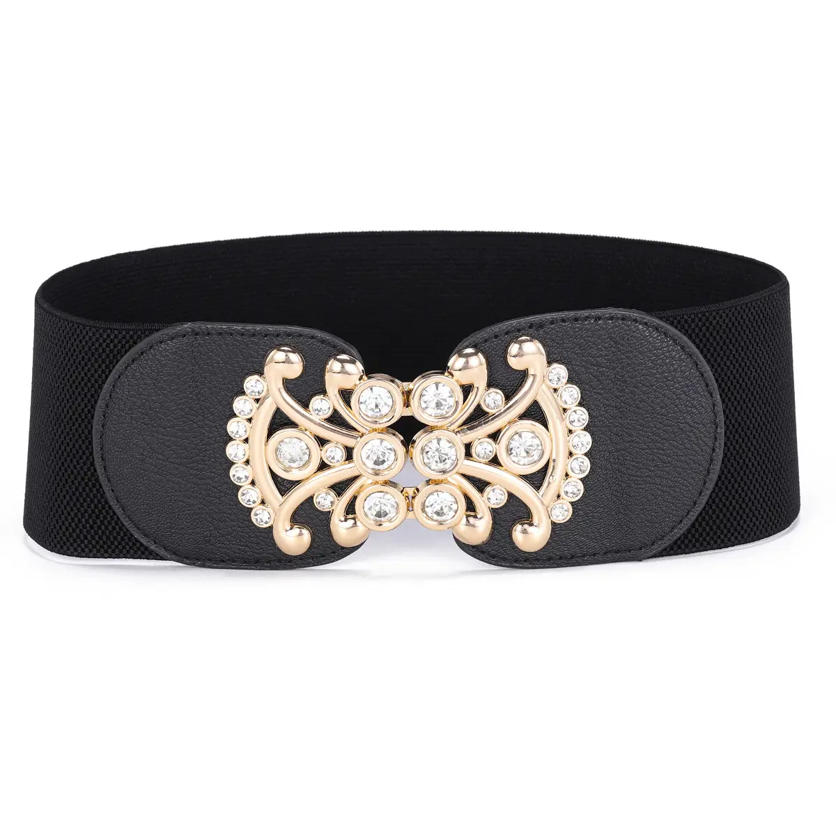 Black Gold Embellished Wide Belt for Women