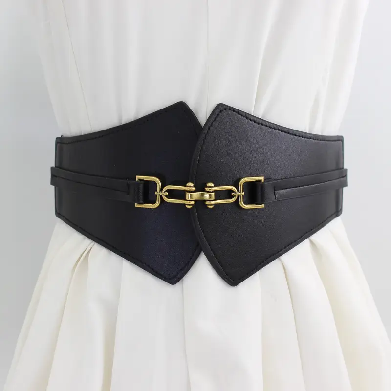 Black Vintage Buckle Belt for Women Wide Waist