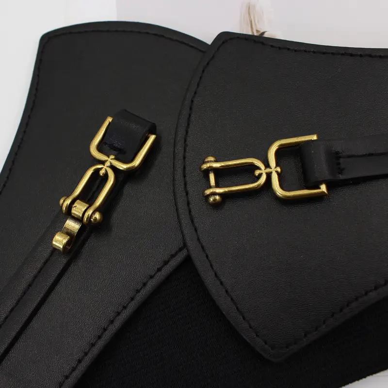 Black Vintage Buckle Belt for Women Wide Waist