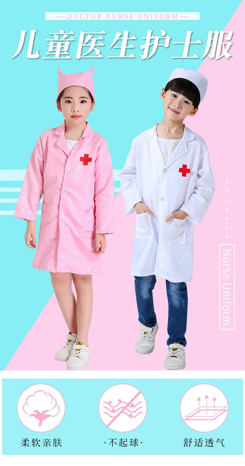 White Nurse Work Coat for Girls Kindergarten Play House — feature 1