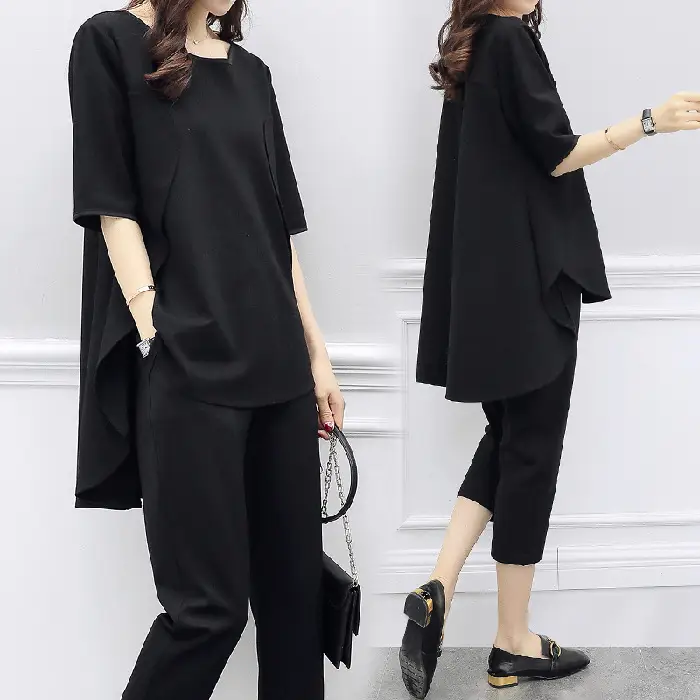 Black Loose Slimming Women's 2-Piece Suit Spring Summer - Image 3