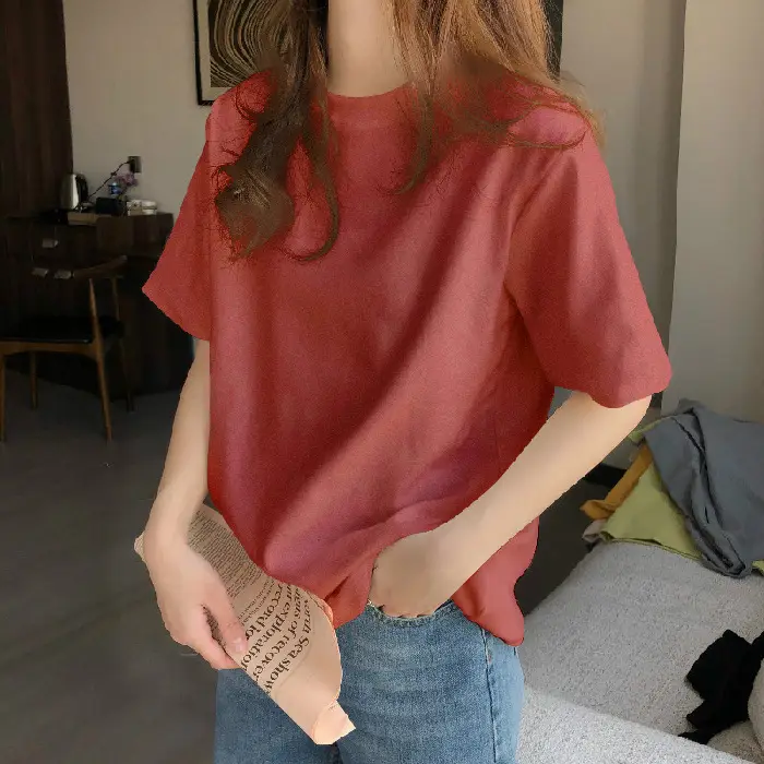Women Loose Cotton T-Shirt Light Blue Spring - Image 10