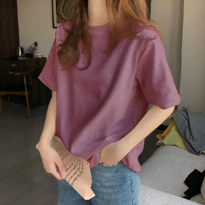 Women Loose Cotton T-Shirt Light Blue Spring - Image 11