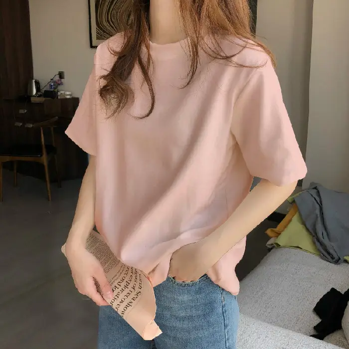 Women Loose Cotton T-Shirt Light Blue Spring - Image 12