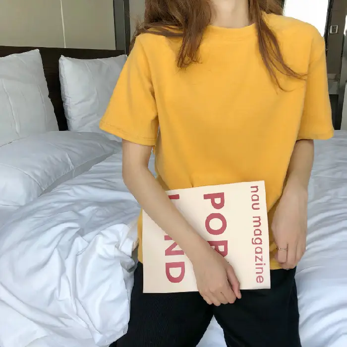 Women Loose Cotton T-Shirt Light Blue Spring - Image 4