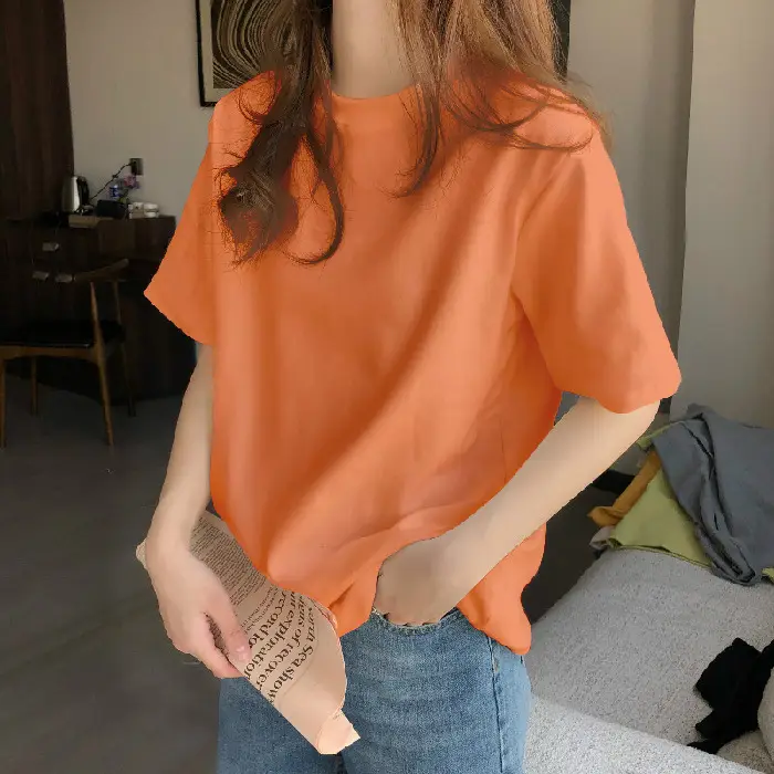 Women Loose Cotton T-Shirt Light Blue Spring - Image 5