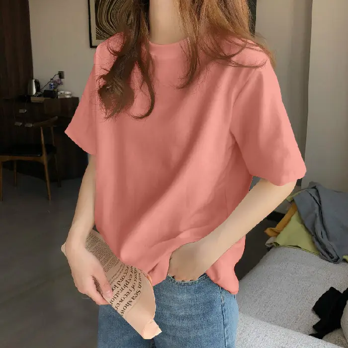 Women Loose Cotton T-Shirt Light Blue Spring - Image 7