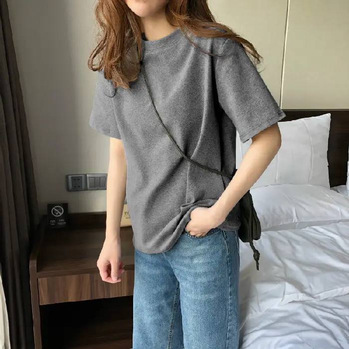 Women Loose Cotton T-Shirt Light Blue Spring - Image 8