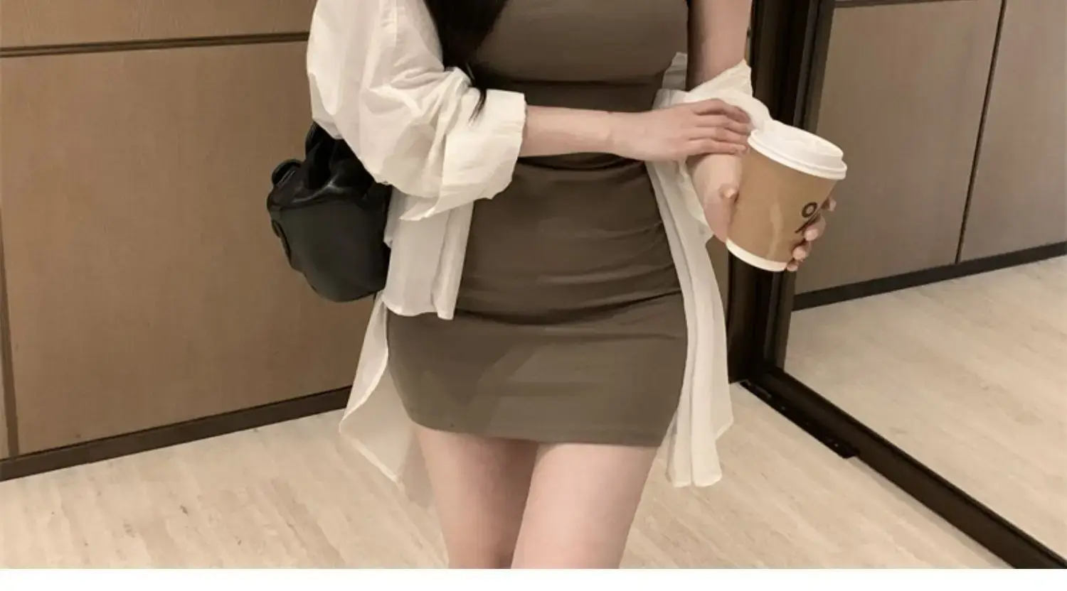 Women's Camisole Dress Black Top Olive Skirt Set — feature 12