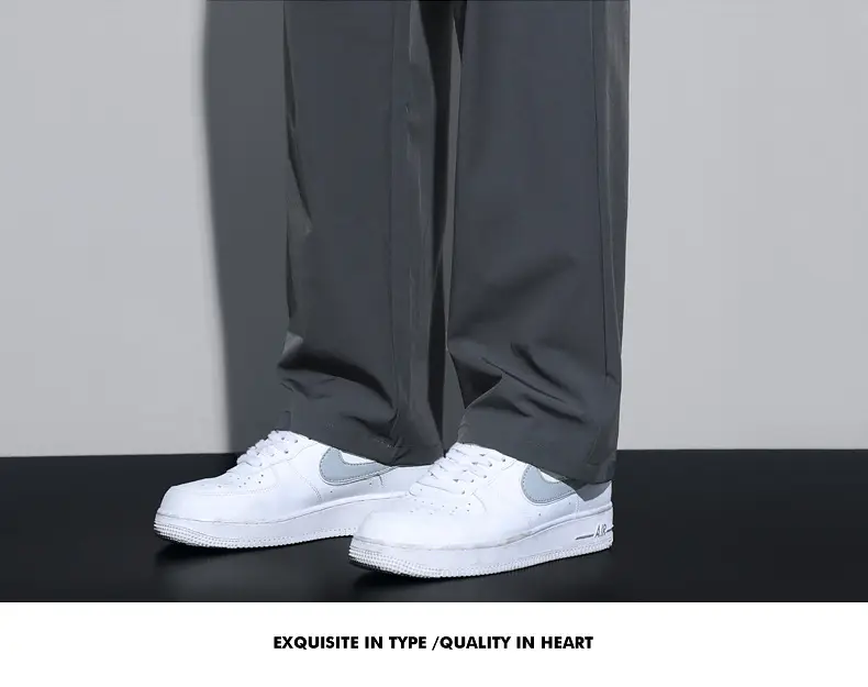 Men Black Ice Silk Casual Trousers Quick Dry Loose Straight Drape — feature 19