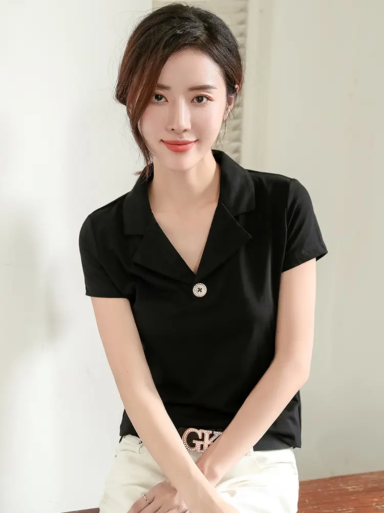 2025 Summer Women White Slim Fit Collar T-shirt Dress - Image 8