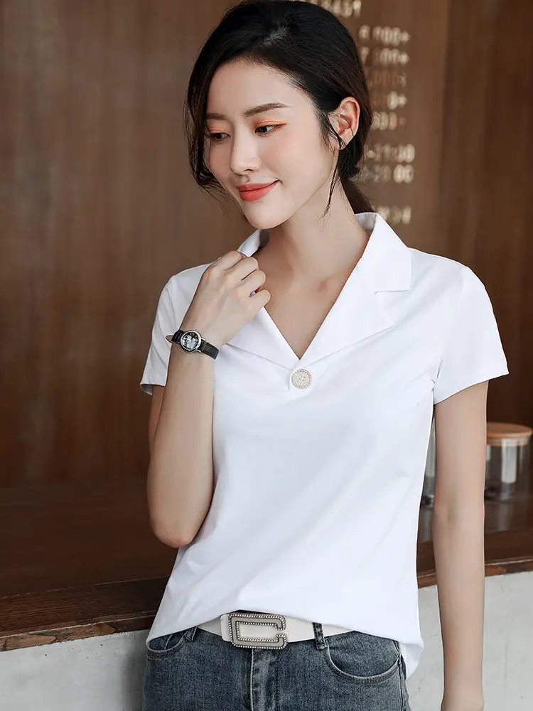 2025 Summer Women White Slim Fit Collar T-shirt Dress - Image 11
