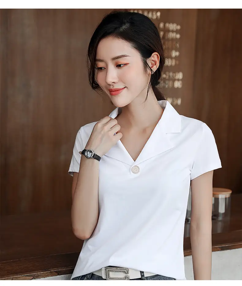 2025 Summer Women White Slim Fit Collar T-shirt Dress — feature 19