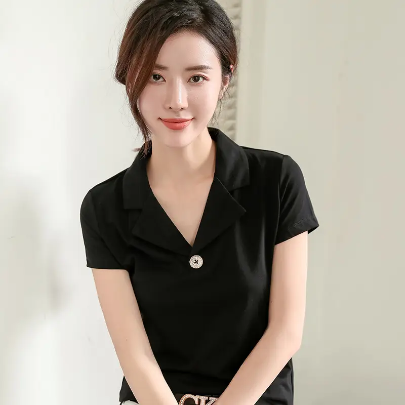 2025 Summer Women White Slim Fit Collar T-shirt Dress - Image 2