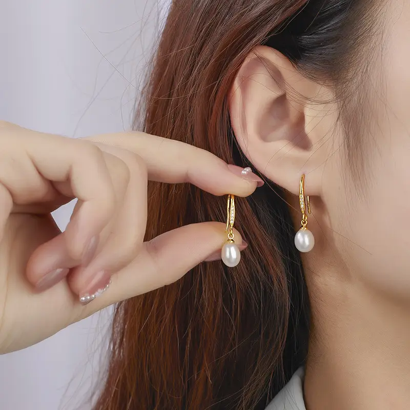 Natural Pearl Zircon Earrings for Women - Image 3