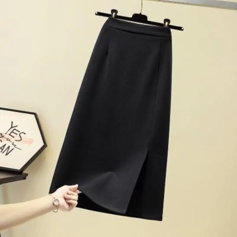 Black Split Skirt Large Women High Waist A Line - Image 2
