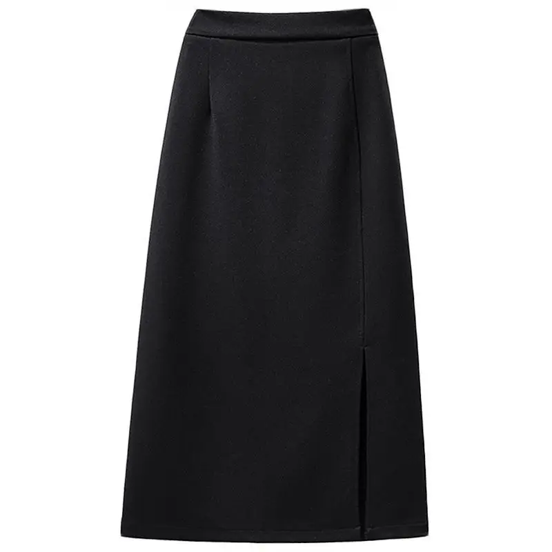 Black Split Skirt Large Women High Waist A Line - Image 3