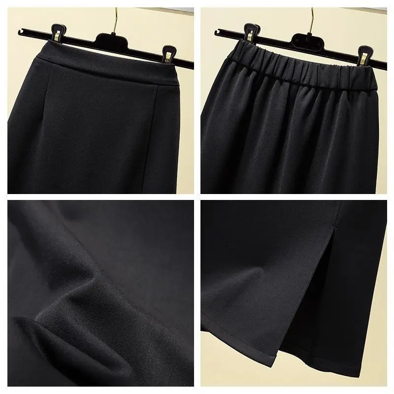 Black Split Skirt Large Women High Waist A Line - Image 4