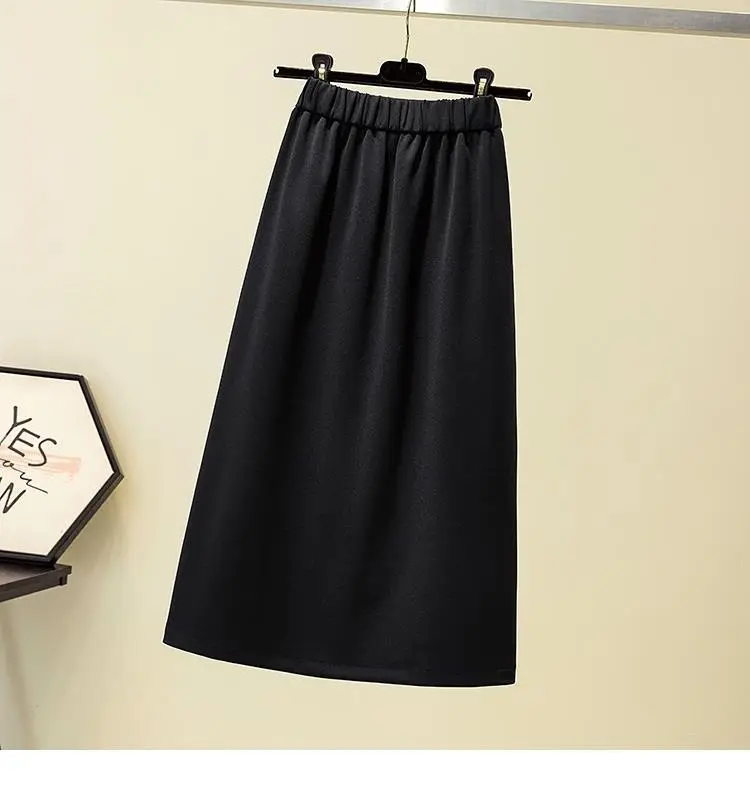 Black Split Skirt Large Women High Waist A Line — feature 11