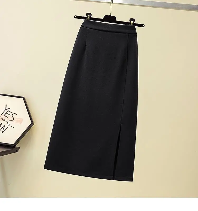 Black Split Skirt Large Women High Waist A Line — feature 4