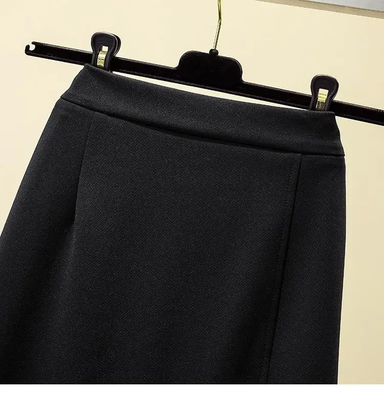 Black Split Skirt Large Women High Waist A Line — feature 5