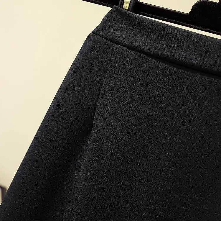 Black Split Skirt Large Women High Waist A Line — feature 6