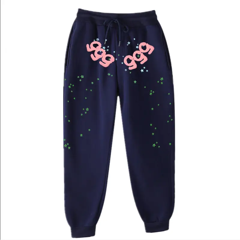 Men's Navy Hip-Hop Fleece Sweatpants with Colorful Print