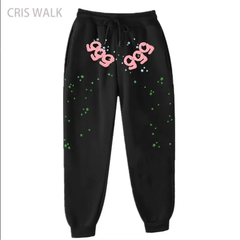 Men's Navy Hip-Hop Fleece Sweatpants with Colorful Print