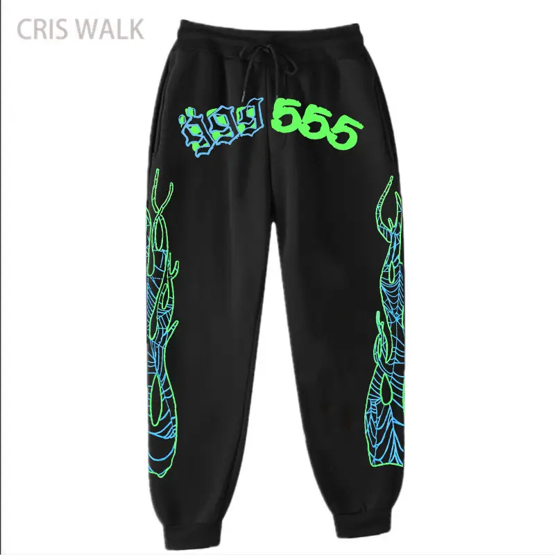 Men's Navy Hip-Hop Fleece Sweatpants with Colorful Print