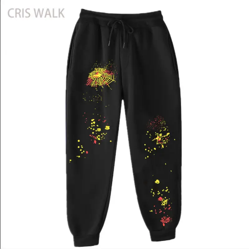 Men's Navy Hip-Hop Fleece Sweatpants with Colorful Print